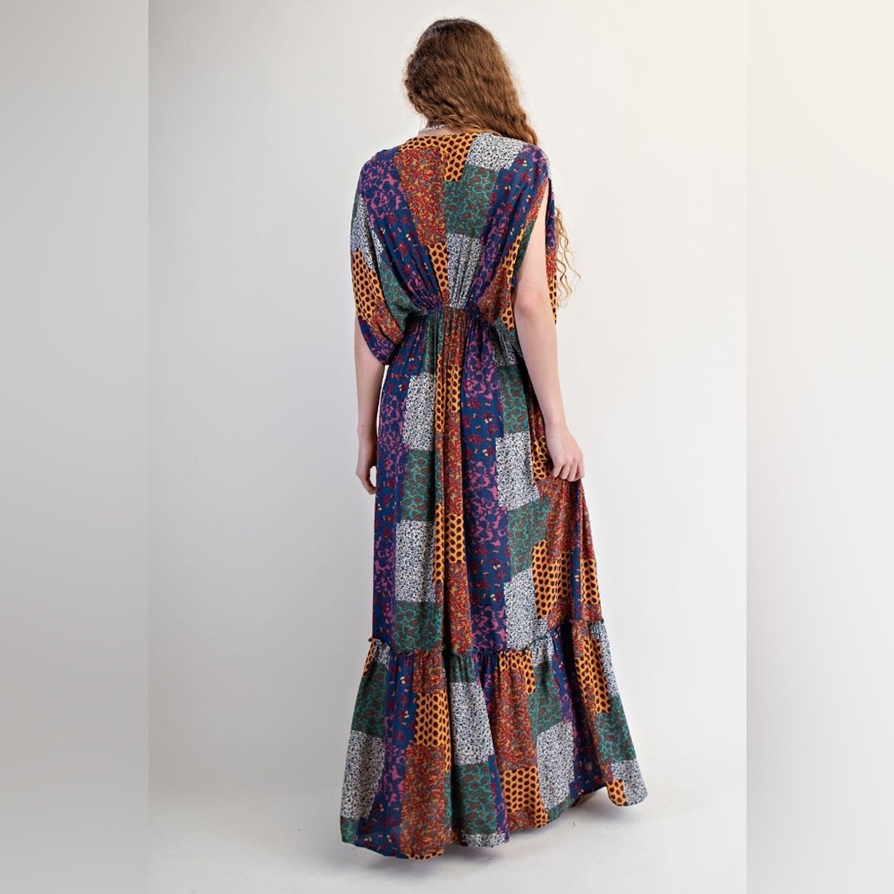 #280 New! Easel Boho Multicolor Patchwork Maxi Dr… - image 4